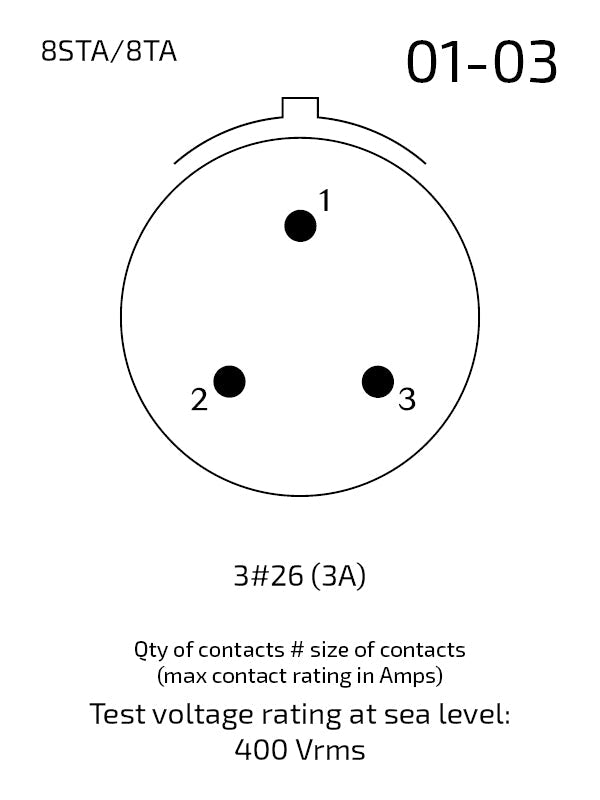 Souriau 8STA001-03SN + 8STA601-03PN Matched Pair, 3 Pin Size 26 Contacts