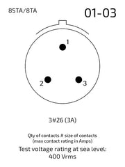 Souriau 8STA001-03SN + 8STA601-03PN Matched Pair, 3 Pin Size 26 Contacts