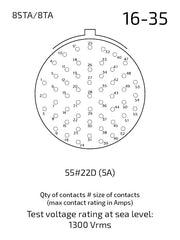Souriau 8STA016-35SN + 8STA616-35PN Matched Pair, 55 Pin Size 22 Contacts